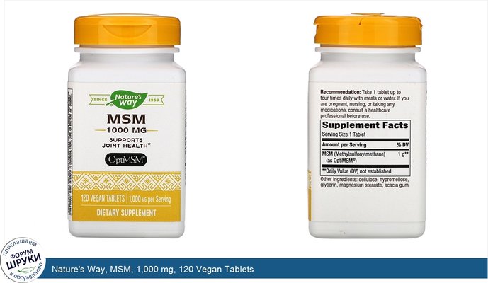 Nature\'s Way, MSM, 1,000 mg, 120 Vegan Tablets