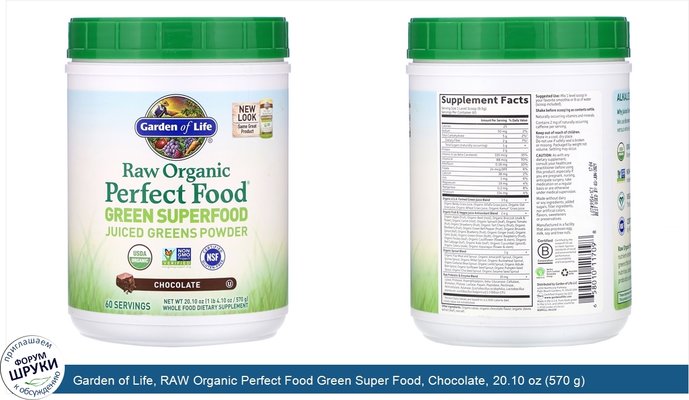 Garden of Life, RAW Organic Perfect Food Green Super Food, Chocolate, 20.10 oz (570 g)