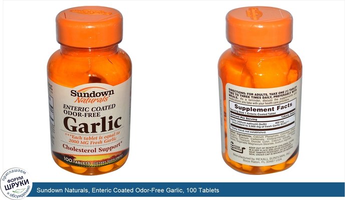 Sundown Naturals, Enteric Coated Odor-Free Garlic, 100 Tablets