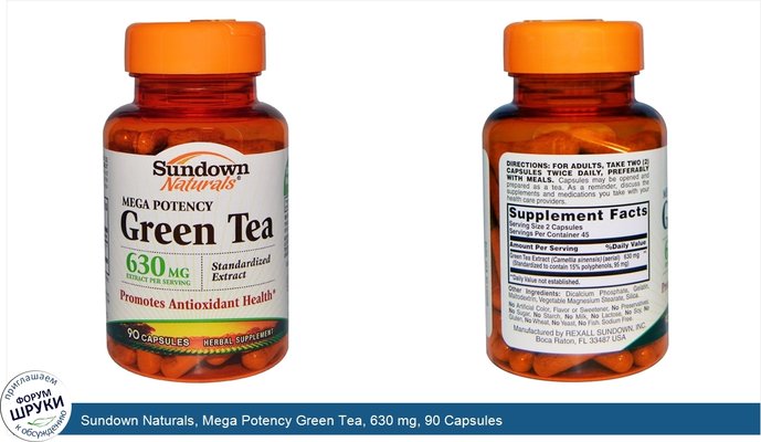Sundown Naturals, Mega Potency Green Tea, 630 mg, 90 Capsules
