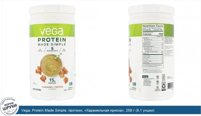 Vega, Protein Made Simple, протеин, «Карамельная ириска», 258 г (9,1 унции)