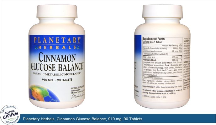 Planetary Herbals, Cinnamon Glucose Balance, 910 mg, 90 Tablets