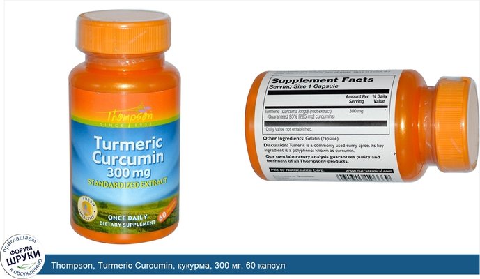 Thompson, Turmeric Curcumin, кукурма, 300 мг, 60 капсул