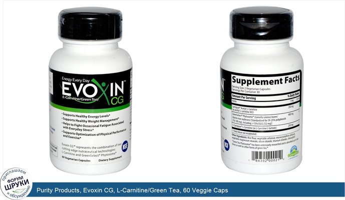 Purity Products, Evoxin CG, L-Carnitine/Green Tea, 60 Veggie Caps