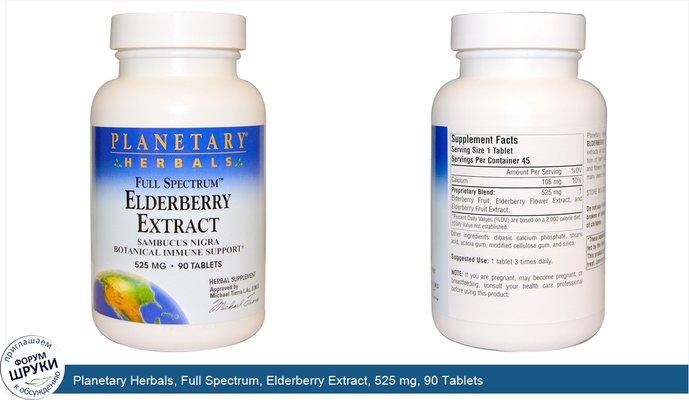 Planetary Herbals, Full Spectrum, Elderberry Extract, 525 mg, 90 Tablets
