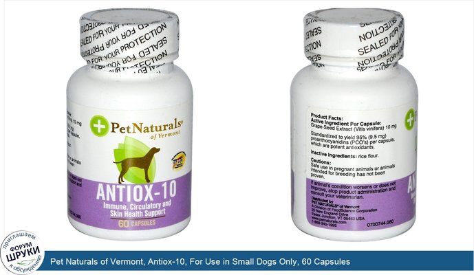Pet Naturals of Vermont, Antiox-10, For Use in Small Dogs Only, 60 Capsules