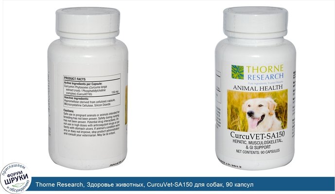 Thorne Research, Здоровье животных, CurcuVet-SA150 для собак, 90 капсул