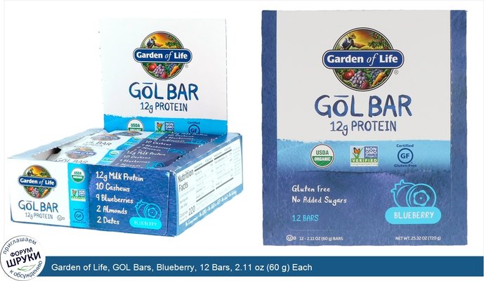 Garden of Life, GOL Bars, Blueberry, 12 Bars, 2.11 oz (60 g) Each