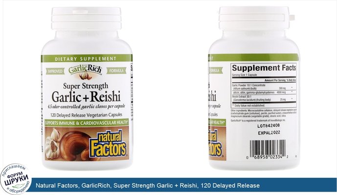 Natural Factors, GarlicRich, Super Strength Garlic + Reishi, 120 Delayed Release Vegetarian Capsules