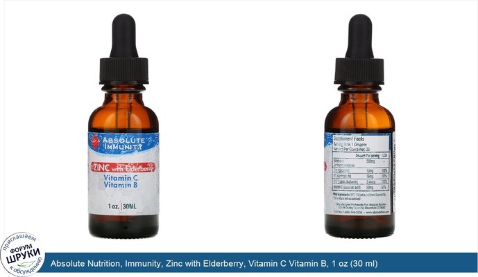 Absolute Nutrition, Immunity, Zinc with Elderberry, Vitamin C Vitamin B, 1 oz (30 ml)