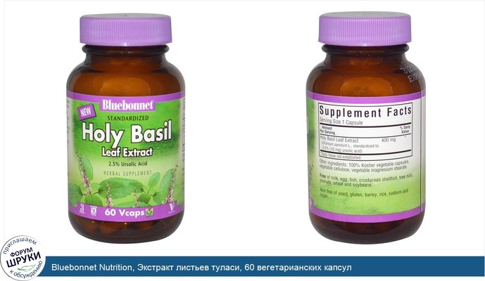Bluebonnet Nutrition, Экстракт листьев туласи, 60 вегетарианских капсул