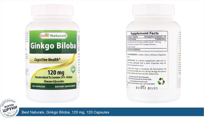 Best Naturals, Ginkgo Biloba, 120 mg, 120 Capsules