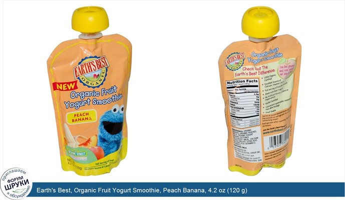 Earth\'s Best, Organic Fruit Yogurt Smoothie, Peach Banana, 4.2 oz (120 g)