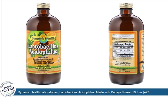 Dynamic Health Laboratories, Lactobacillus Acidophilus, Made with Papaya Puree, 16 fl oz (473 ml)
