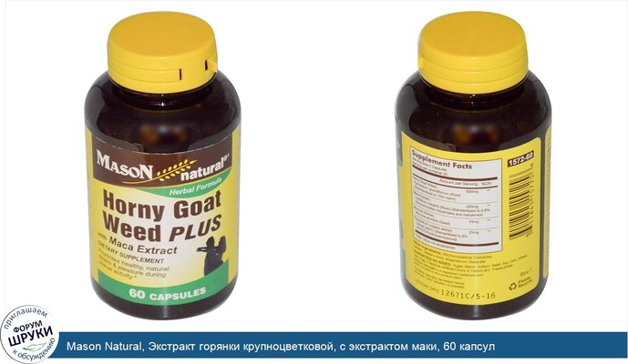 Mason Natural, Экстракт горянки крупноцветковой, с экстрактом маки, 60 капсул