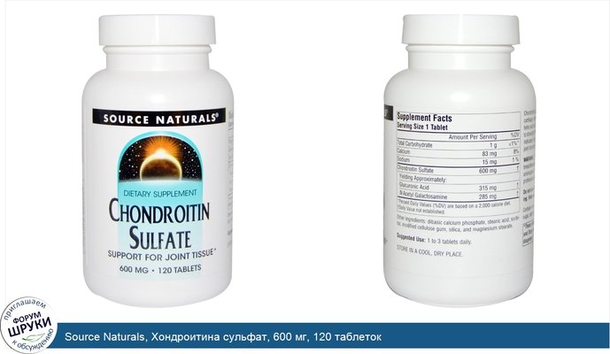 Source Naturals, Хондроитина сульфат, 600 мг, 120 таблеток