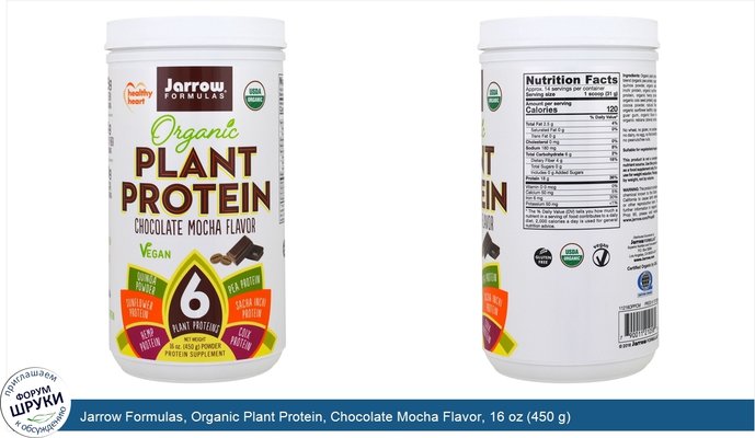 Jarrow Formulas, Organic Plant Protein, Chocolate Mocha Flavor, 16 oz (450 g)
