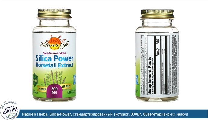 Nature\'s Herbs, Silica-Power, стандартизированный экстракт, 300мг, 60вегетарианских капсул