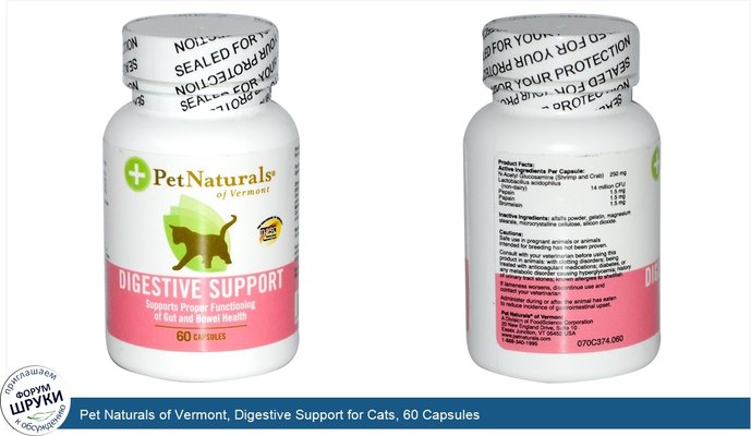 Pet Naturals of Vermont, Digestive Support for Cats, 60 Capsules