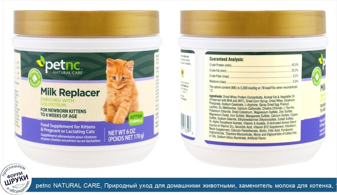 petnc NATURAL CARE, Природный уход для домашними животными, заменитель молока для котенка, 170 г (6 унций)