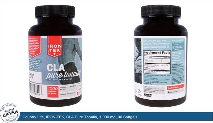 Country Life, IRON-TEK, CLA Pure Tonalin, 1,000 mg, 90 Softgels