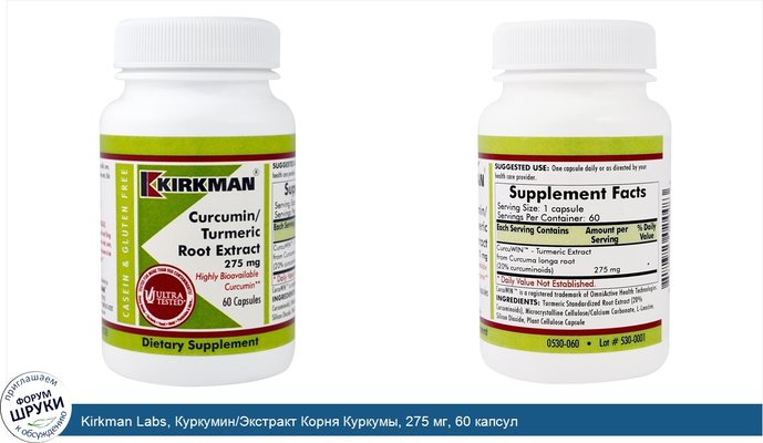 Kirkman Labs, Куркумин/Экстракт Корня Куркумы, 275 мг, 60 капсул