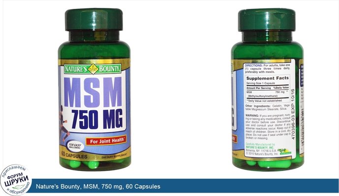 Nature\'s Bounty, MSM, 750 mg, 60 Capsules
