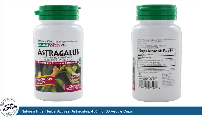 Nature\'s Plus, Herbal Actives, Astragalus, 450 mg, 60 Veggie Caps