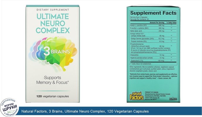 Natural Factors, 3 Brains, Ultimate Neuro Complex, 120 Vegetarian Capsules