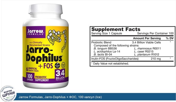 Jarrow Formulas, Jarro-Dophilus + ФОС, 100 капсул (Ice)