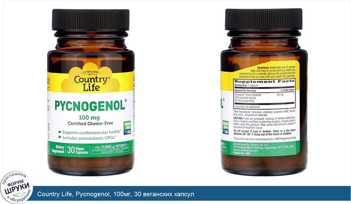 Country Life, Pycnogenol, 100мг, 30 веганских капсул