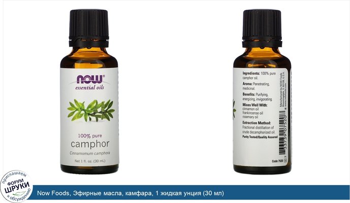 Now Foods, Эфирные масла, камфара, 1 жидкая унция (30 мл)