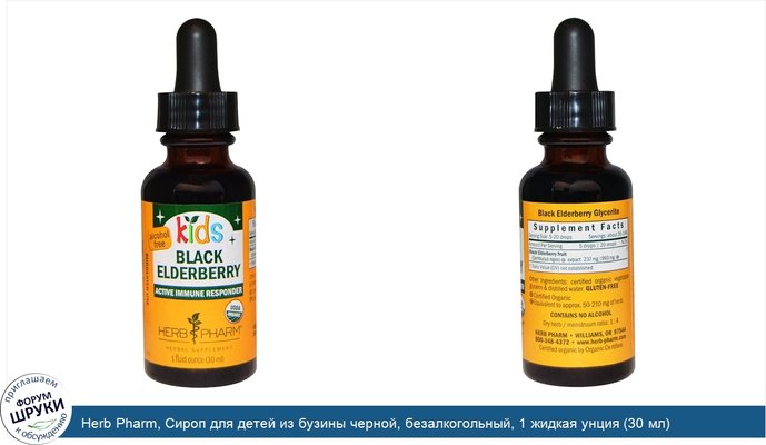 Herb Pharm, Сироп для детей из бузины черной, безалкогольный, 1 жидкая унция (30 мл)
