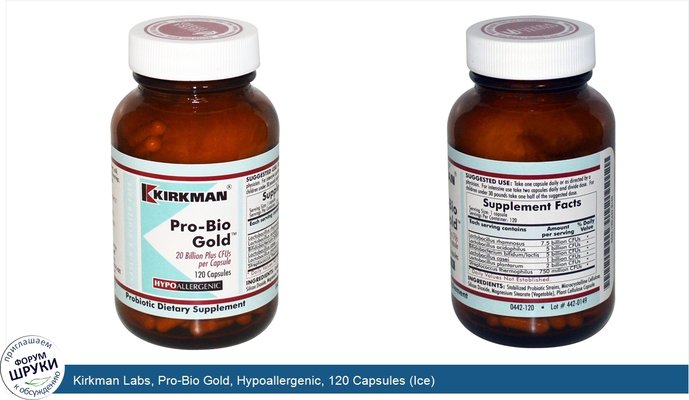 Kirkman Labs, Pro-Bio Gold, Hypoallergenic, 120 Capsules (Ice)