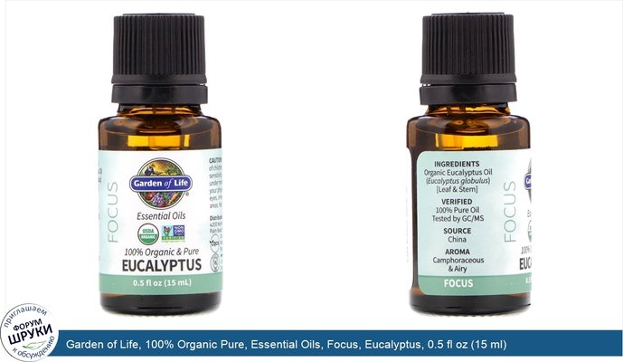 Garden of Life, 100% Organic Pure, Essential Oils, Focus, Eucalyptus, 0.5 fl oz (15 ml)