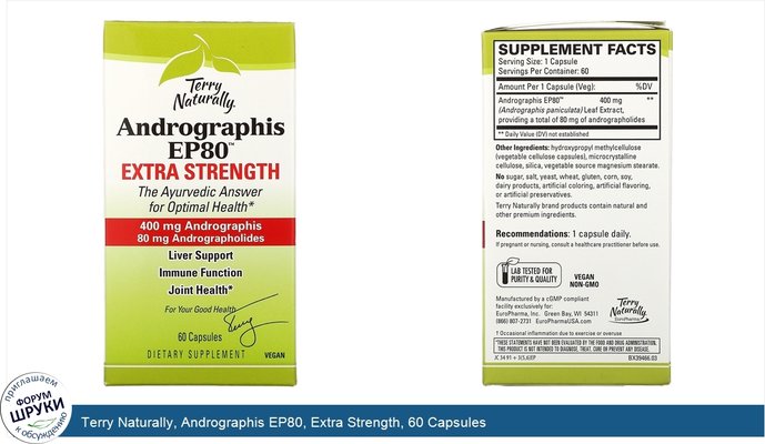 Terry Naturally, Andrographis EP80, Extra Strength, 60 Capsules