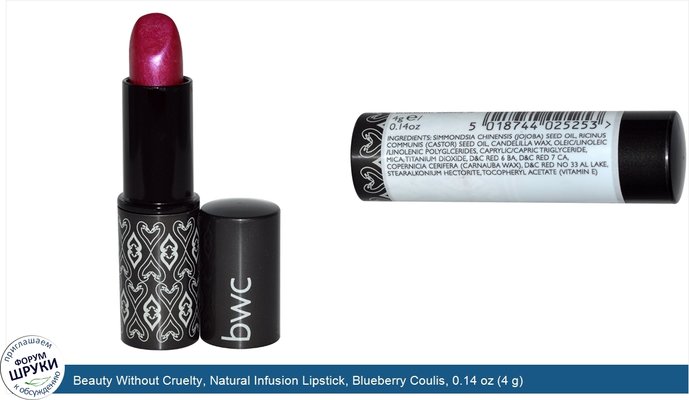 Beauty Without Cruelty, Natural Infusion Lipstick, Blueberry Coulis, 0.14 oz (4 g)