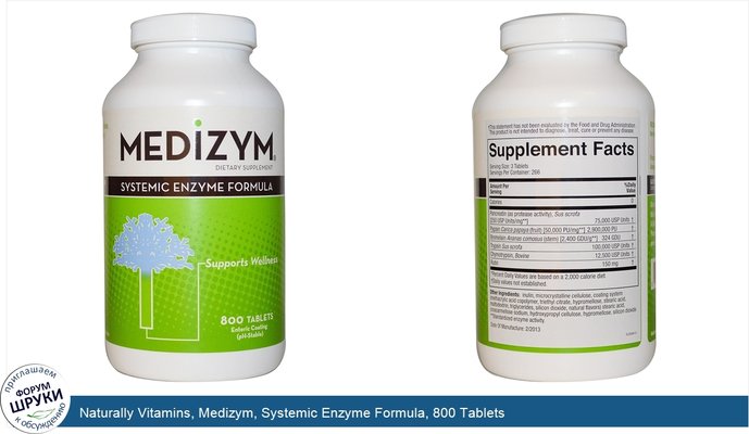 Naturally Vitamins, Medizym, Systemic Enzyme Formula, 800 Tablets
