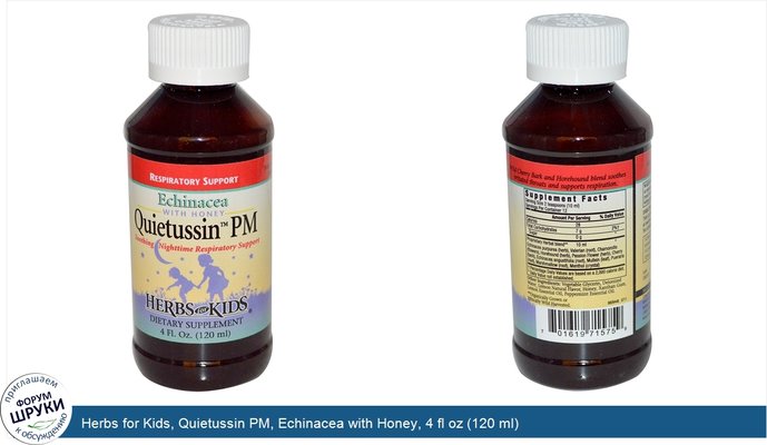 Herbs for Kids, Quietussin PM, Echinacea with Honey, 4 fl oz (120 ml)