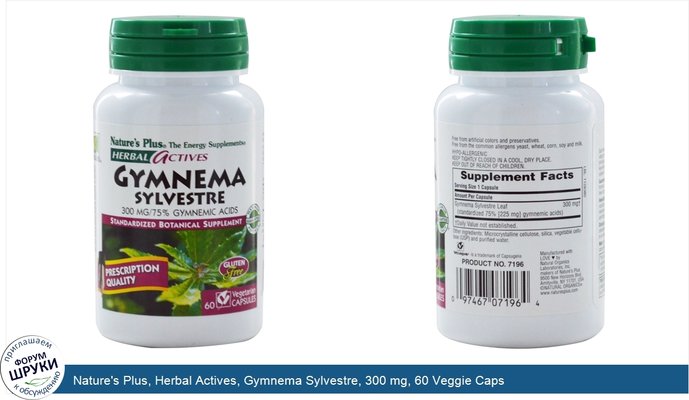 Nature\'s Plus, Herbal Actives, Gymnema Sylvestre, 300 mg, 60 Veggie Caps