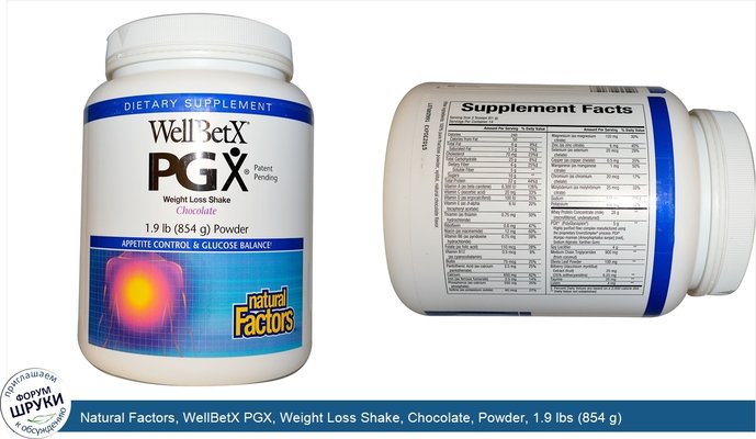 Natural Factors, WellBetX PGX, Weight Loss Shake, Chocolate, Powder, 1.9 lbs (854 g)
