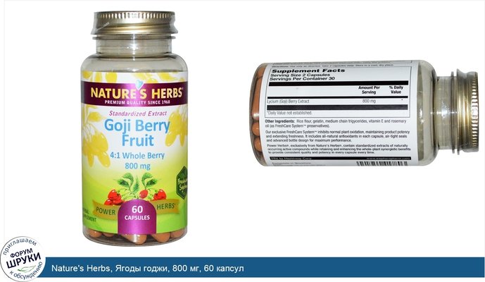 Nature\'s Herbs, Ягоды годжи, 800 мг, 60 капсул