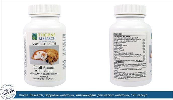 Thorne Research, Здоровье животных, Антиоксидант для мелких животных, 120 капсул