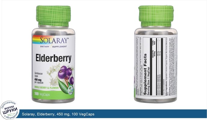 Solaray, Elderberry, 450 mg, 100 VegCaps