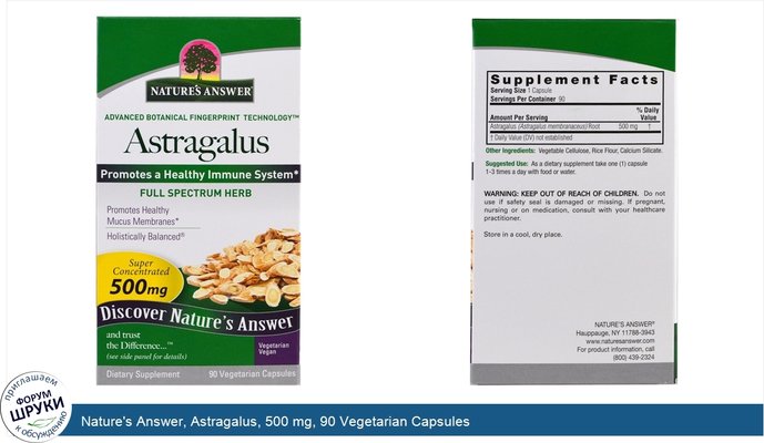Nature\'s Answer, Astragalus, 500 mg, 90 Vegetarian Capsules