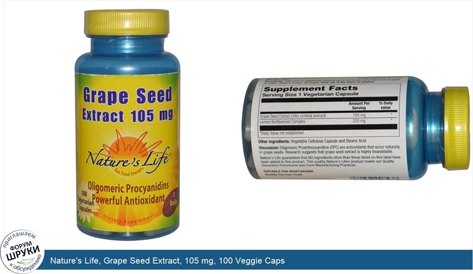 Nature\'s Life, Grape Seed Extract, 105 mg, 100 Veggie Caps