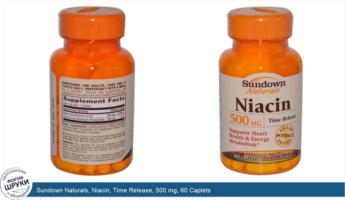 Sundown Naturals, Niacin, Time Release, 500 mg, 60 Caplets