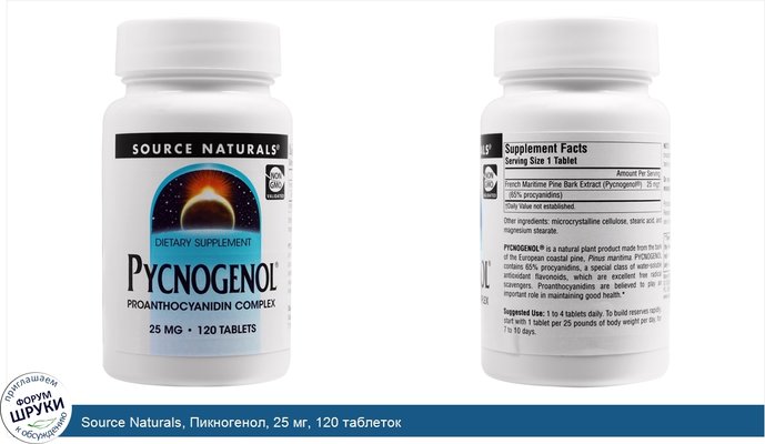 Source Naturals, Пикногенол, 25 мг, 120 таблеток
