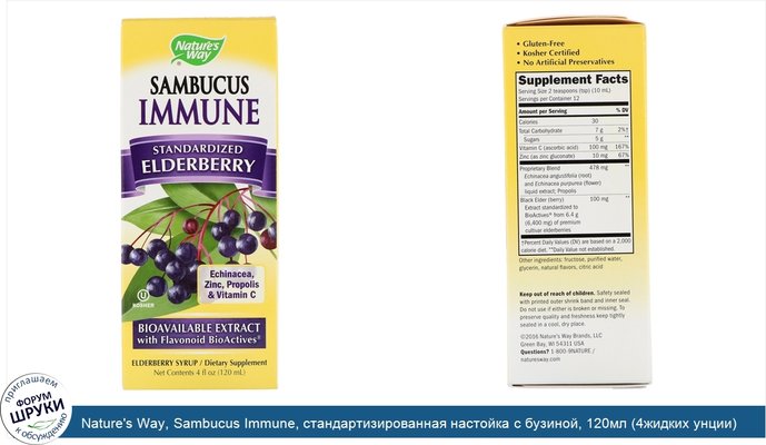 Nature\'s Way, Sambucus Immune, стандартизированная настойка с бузиной, 120мл (4жидких унции)