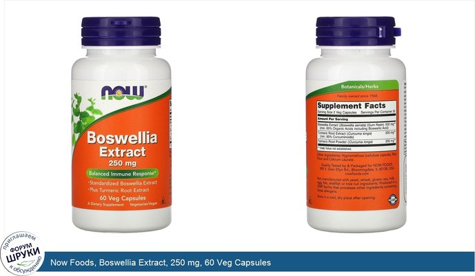 Now Foods, Boswellia Extract, 250 mg, 60 Veg Capsules